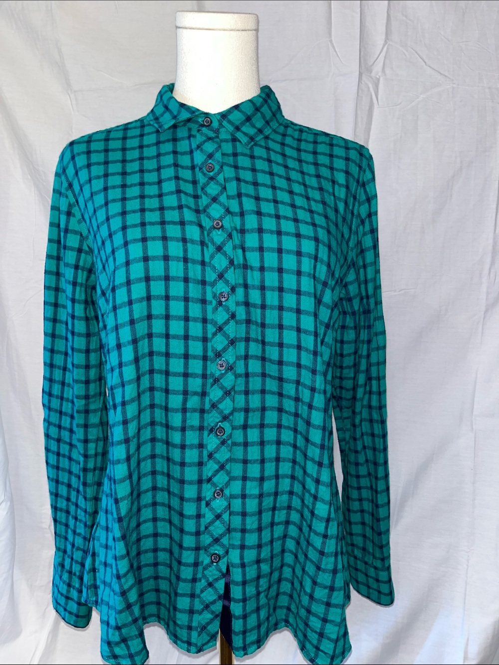 Women's Teal Plaid Button-Up Shirt